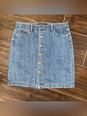 Lucky Brand Denim Blue Button Front Mini Pencil Skirt Size 10/30 Medium Wash